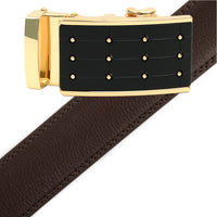 Men's Genuine Leather Sliding Buckle Ratchet Belt - MGLBB4 - Bundle Bus