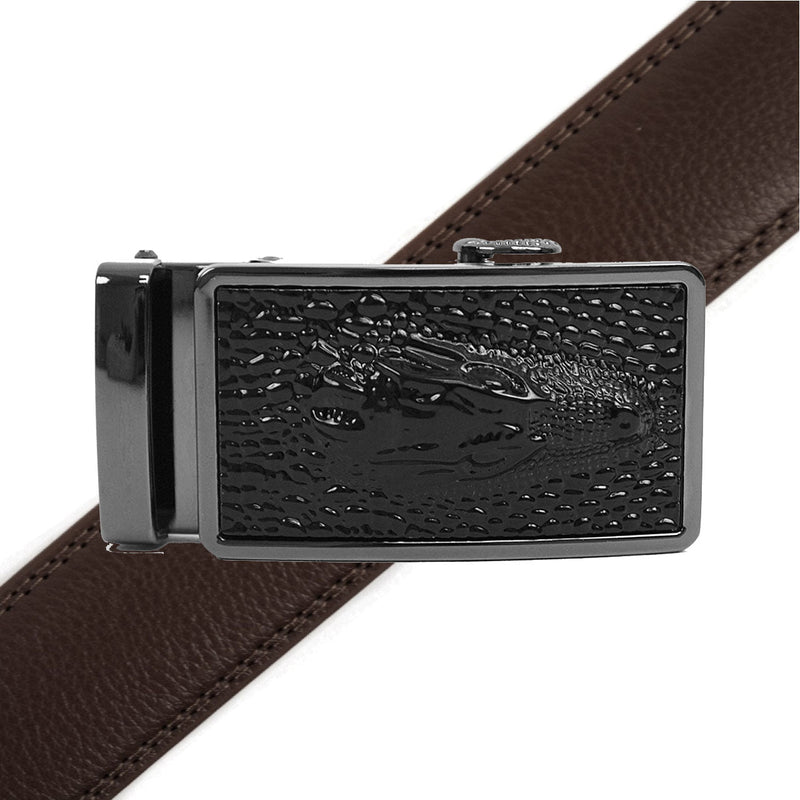 Men's Genuine Leather Sliding Buckle Ratchet Belt MGLBB40 - Bundle Bus