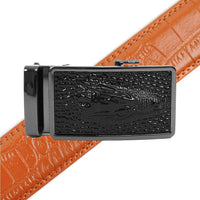 Men's Genuine Leather Sliding Buckle Ratchet Belt MGLBB40 - Bundle Bus