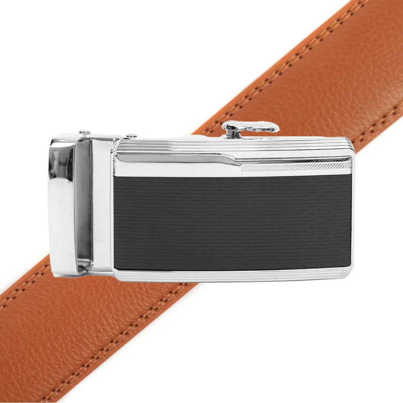 Men's Genuine Leather Sliding Buckle Ratchet Belt MGLBB42 - Bundle Bus