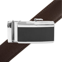 Men's Genuine Leather Sliding Buckle Ratchet Belt MGLBB42 - Bundle Bus