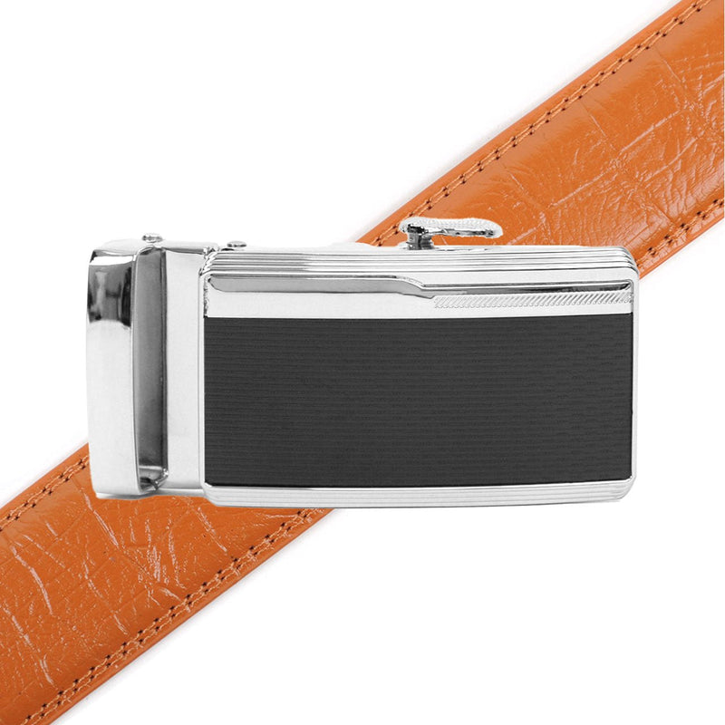 Men's Genuine Leather Sliding Buckle Ratchet Belt MGLBB42 - Bundle Bus