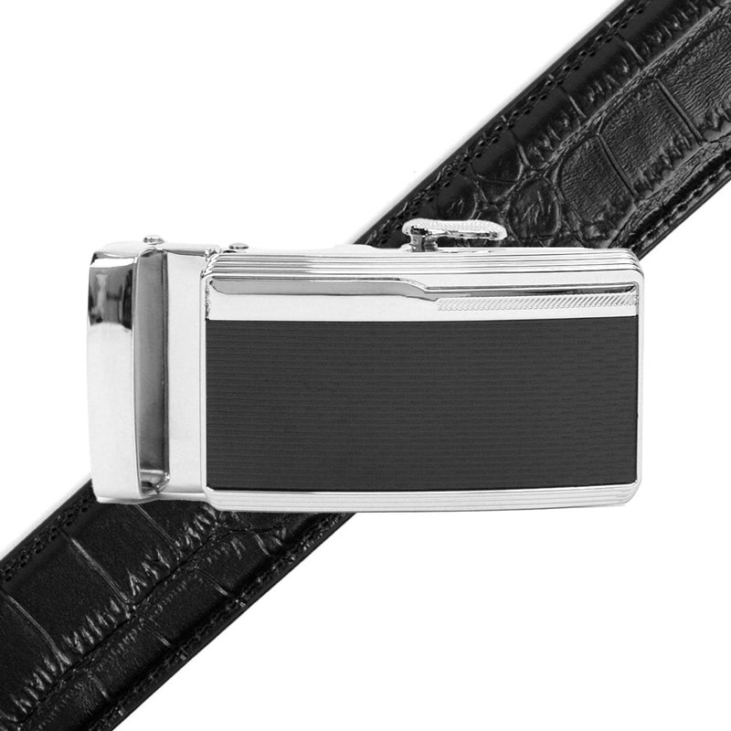 Men's Genuine Leather Sliding Buckle Ratchet Belt MGLBB42 - Bundle Bus