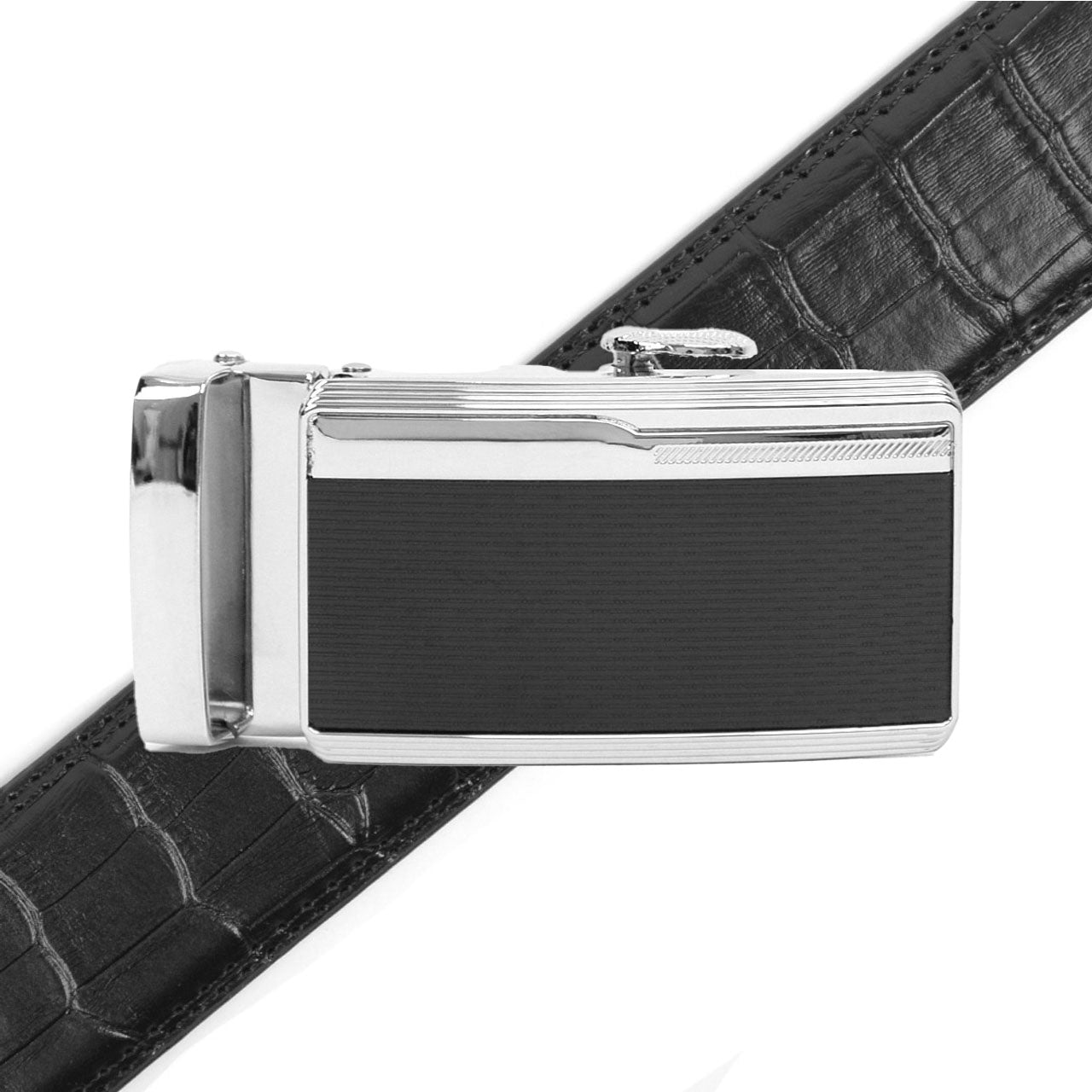 Men's Genuine Leather Sliding Buckle Ratchet Belt MGLBB42 - Bundle Bus