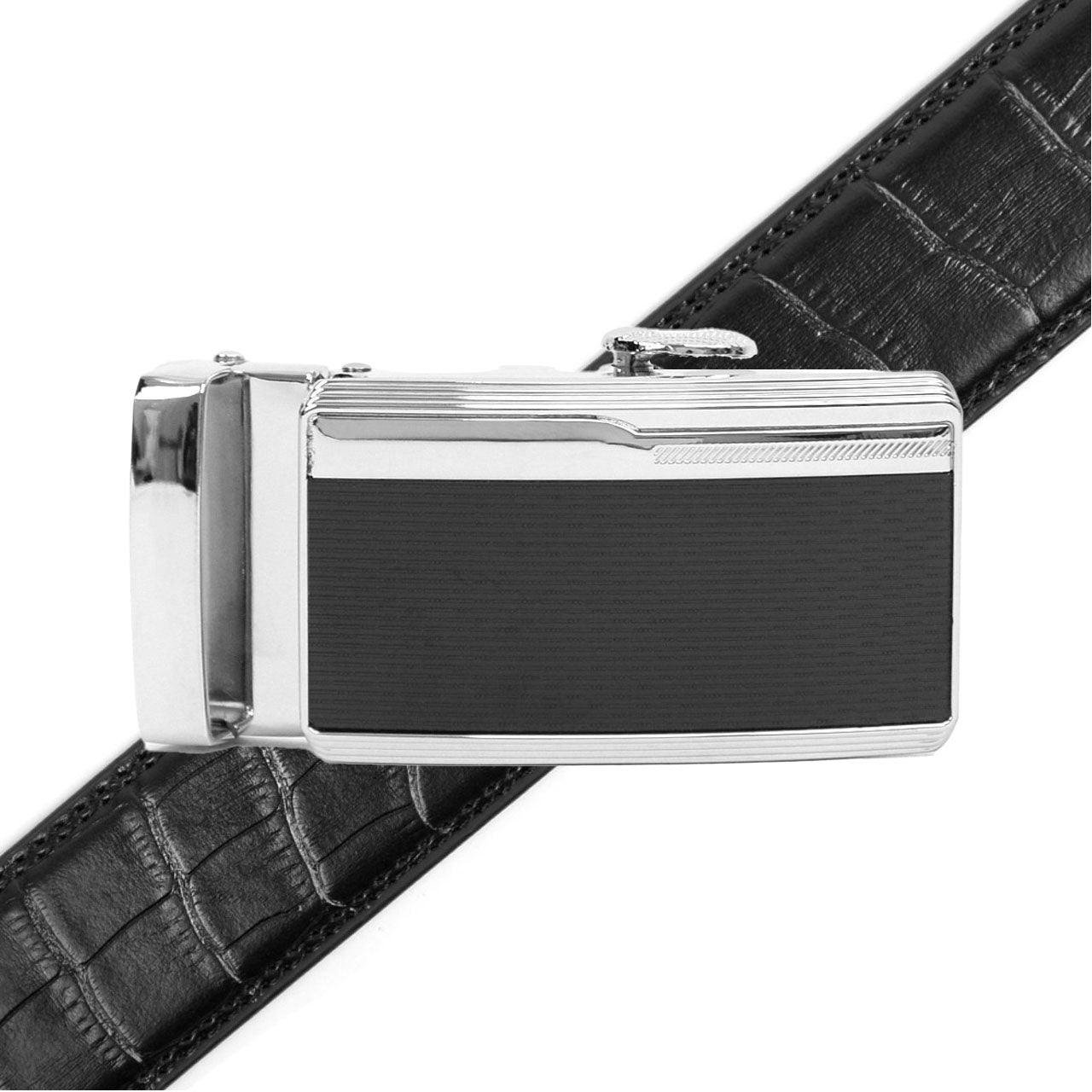 Men's Genuine Leather Sliding Buckle Ratchet Belt MGLBB42 - Bundle Bus