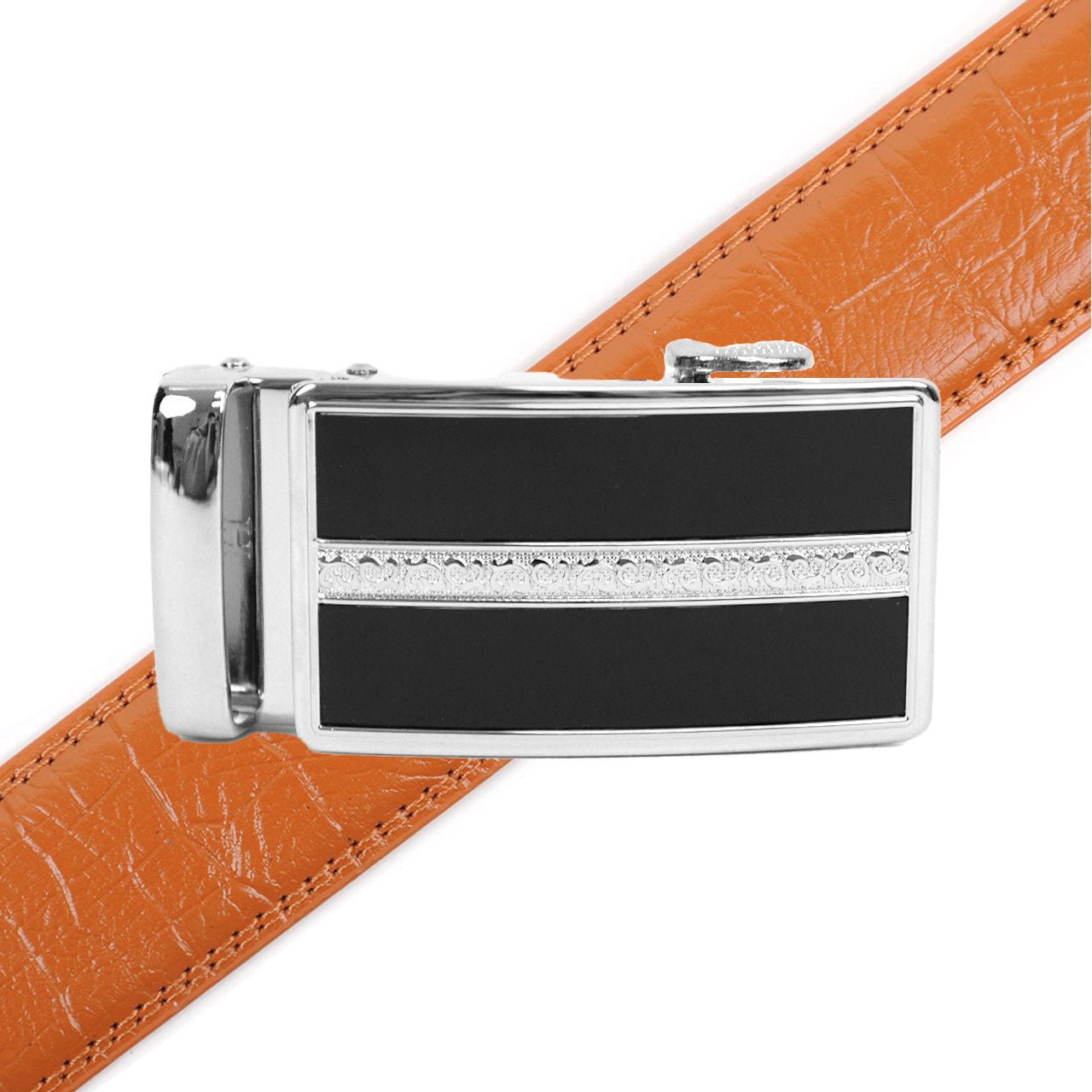 Men's Genuine Leather Sliding Buckle Ratchet Belt MGLBB43 - Bundle Bus