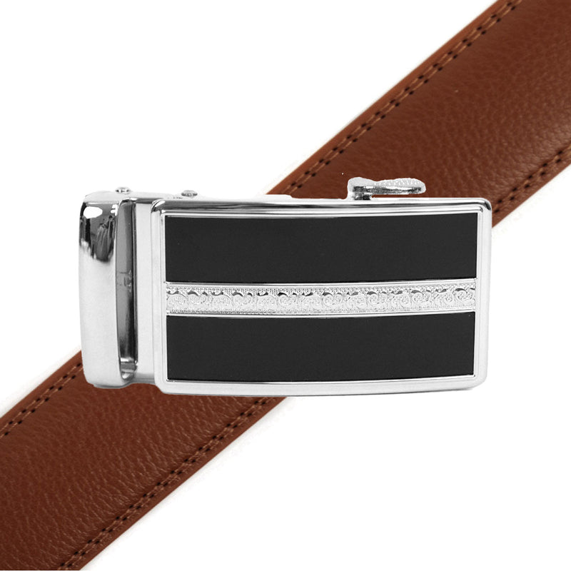 Men's Genuine Leather Sliding Buckle Ratchet Belt MGLBB43 - Bundle Bus