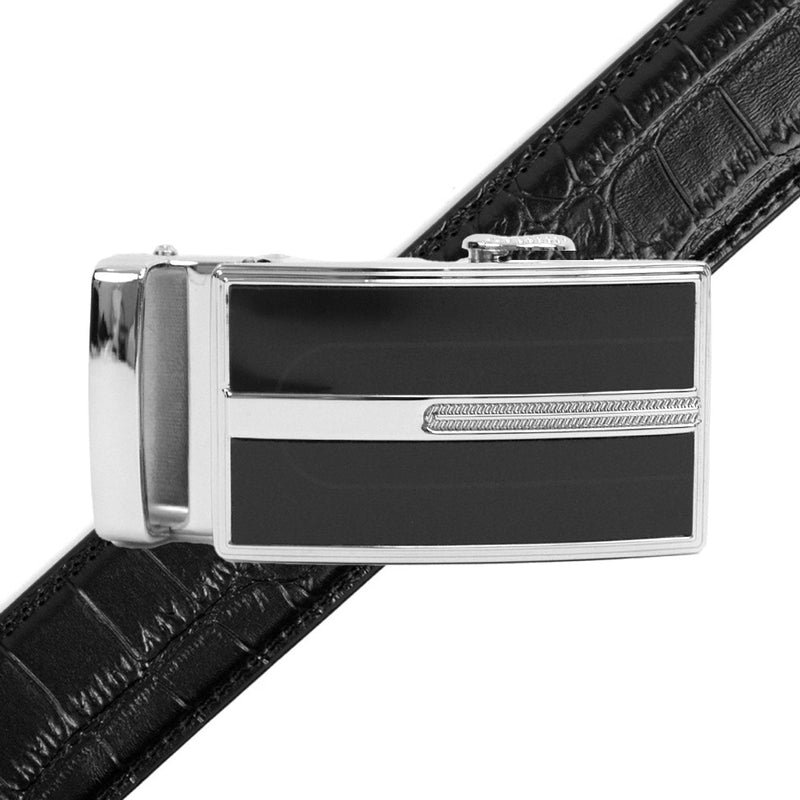 Men's Genuine Leather Sliding Buckle Ratchet Belt MGLBB44 - Bundle Bus