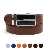 Men's Genuine Leather Sliding Buckle Ratchet Belt MGLBB44 - Bundle Bus