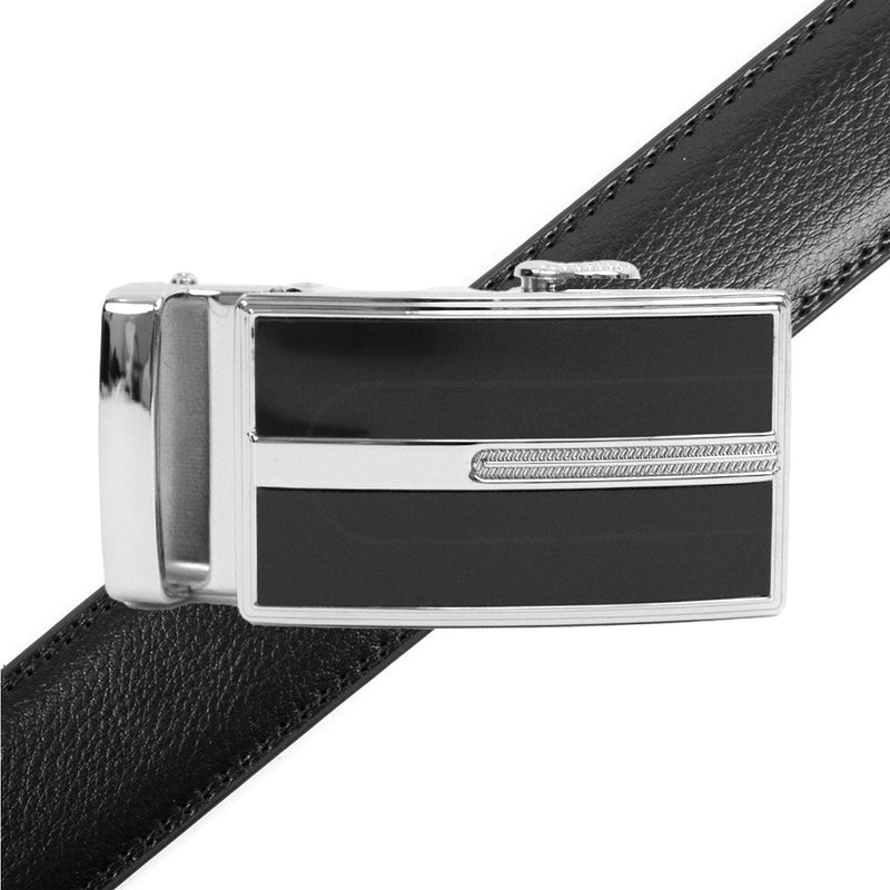 Men's Genuine Leather Sliding Buckle Ratchet Belt MGLBB44 - Bundle Bus