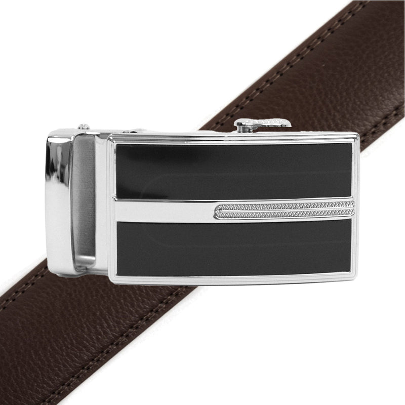 Men's Genuine Leather Sliding Buckle Ratchet Belt MGLBB44 - Bundle Bus