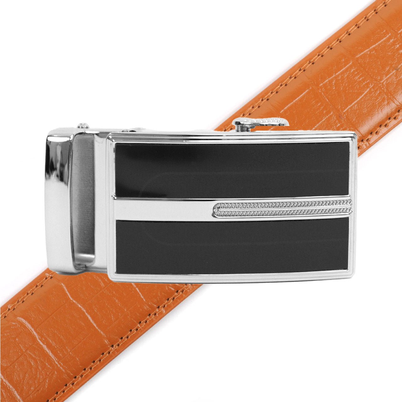 Men's Genuine Leather Sliding Buckle Ratchet Belt MGLBB44 - Bundle Bus