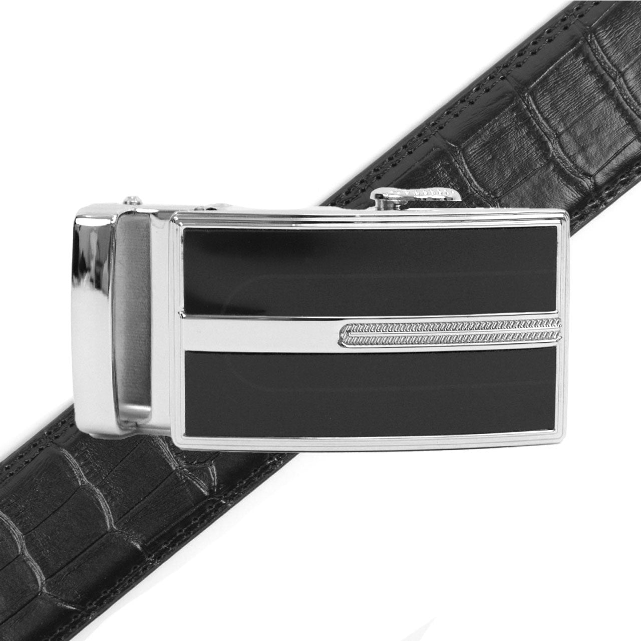 Men's Genuine Leather Sliding Buckle Ratchet Belt MGLBB44 - Bundle Bus