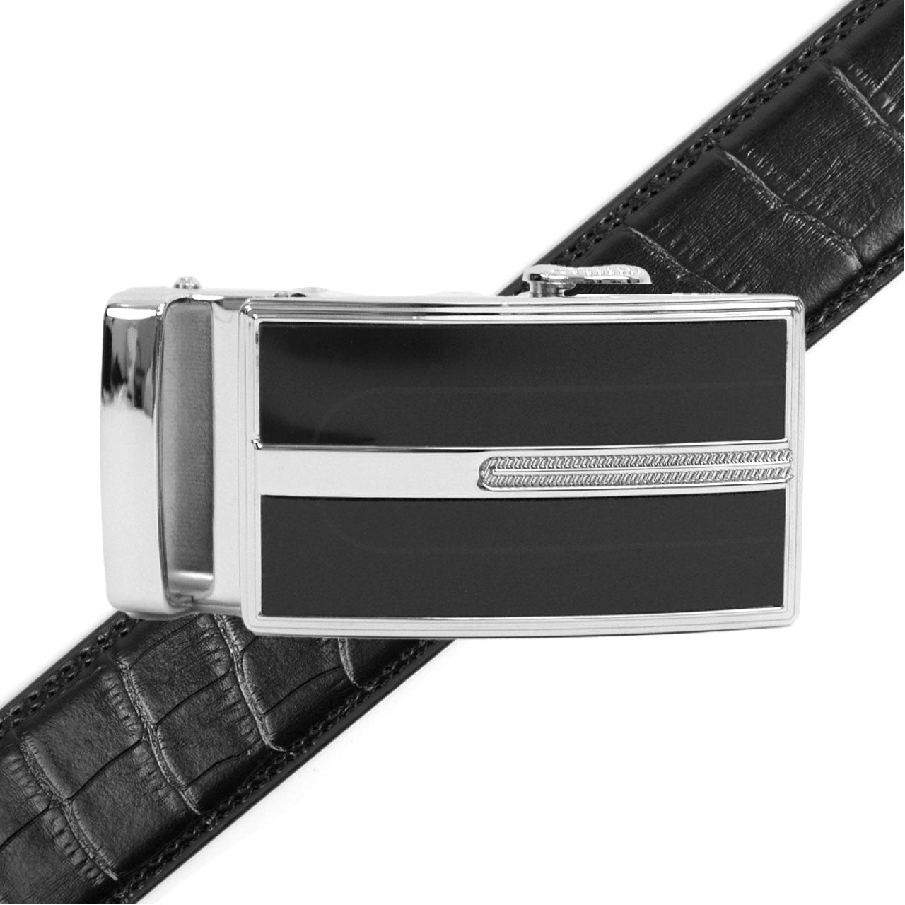 Men's Genuine Leather Sliding Buckle Ratchet Belt MGLBB44 - Bundle Bus