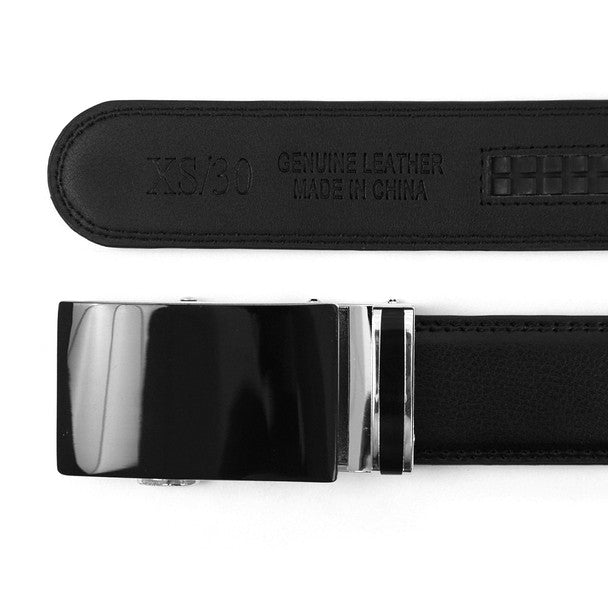 Men's Genuine Leather Sliding Buckle Ratchet Belt MGLBB47 - Bundle Bus