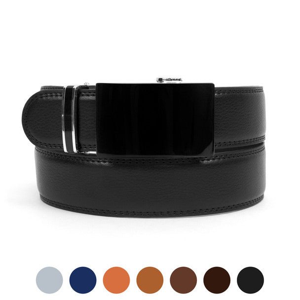 Men's Genuine Leather Sliding Buckle Ratchet Belt MGLBB47 - Bundle Bus