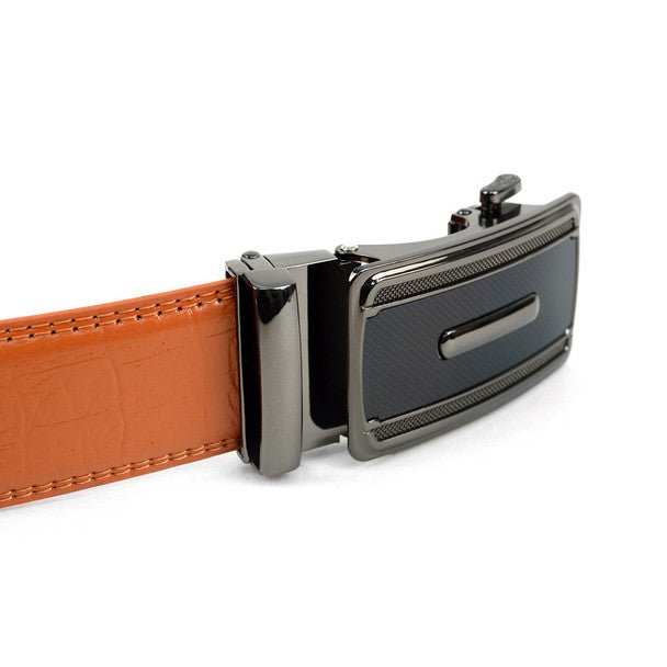 Men's Genuine Leather Sliding Buckle Ratchet Belt - MGLBB49 - Bundle Bus