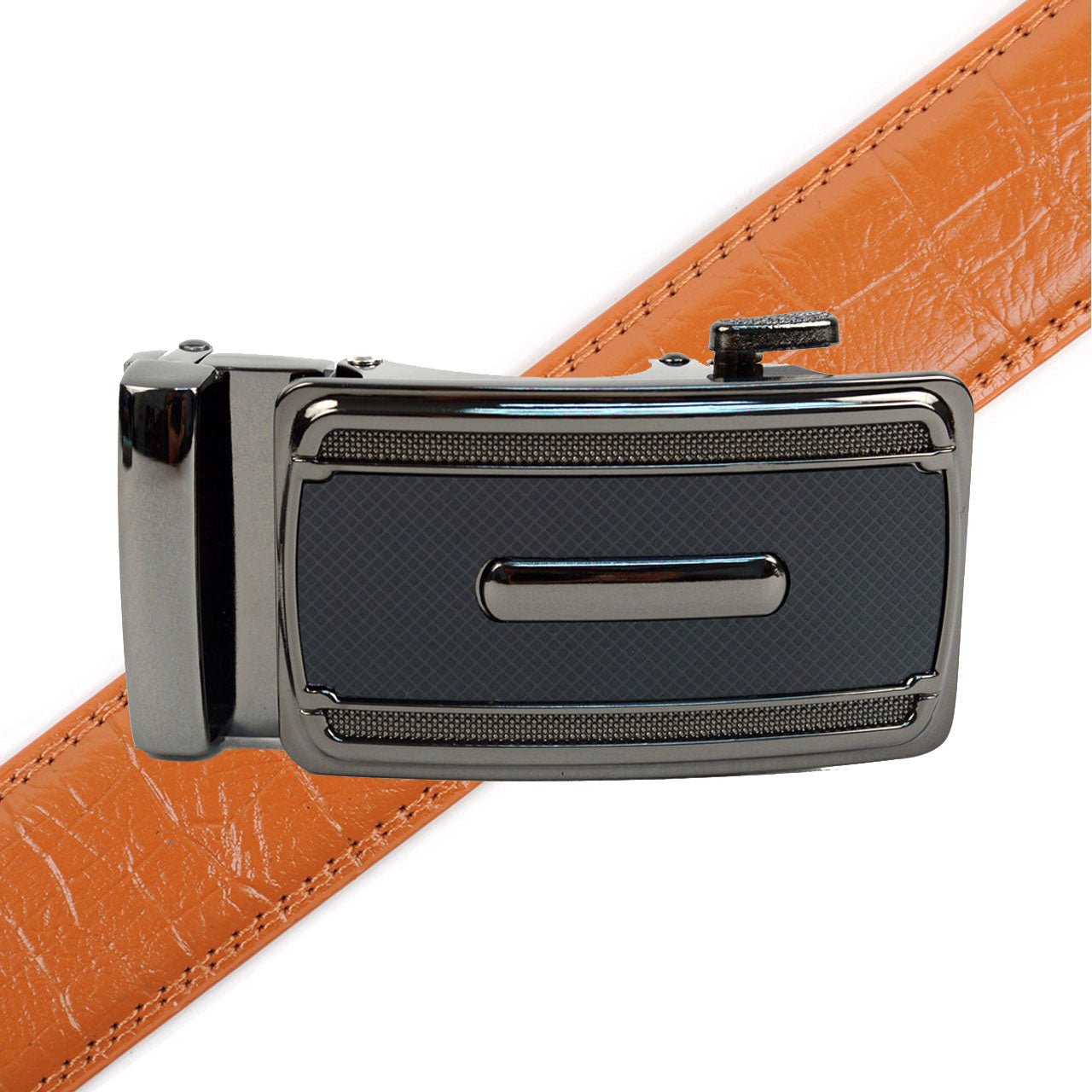 Men's Genuine Leather Sliding Buckle Ratchet Belt - MGLBB49 - Bundle Bus