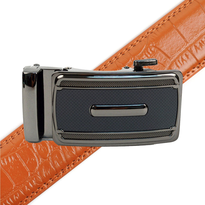 Men's Genuine Leather Sliding Buckle Ratchet Belt - MGLBB49 - Bundle Bus