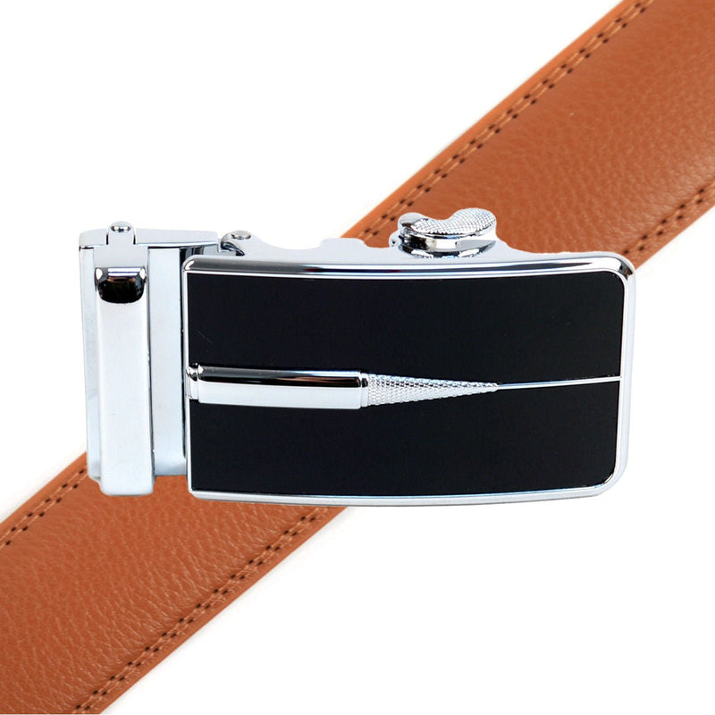 Men's Genuine Leather Sliding Buckle Ratchet Belt - MGLBB51 - Bundle Bus