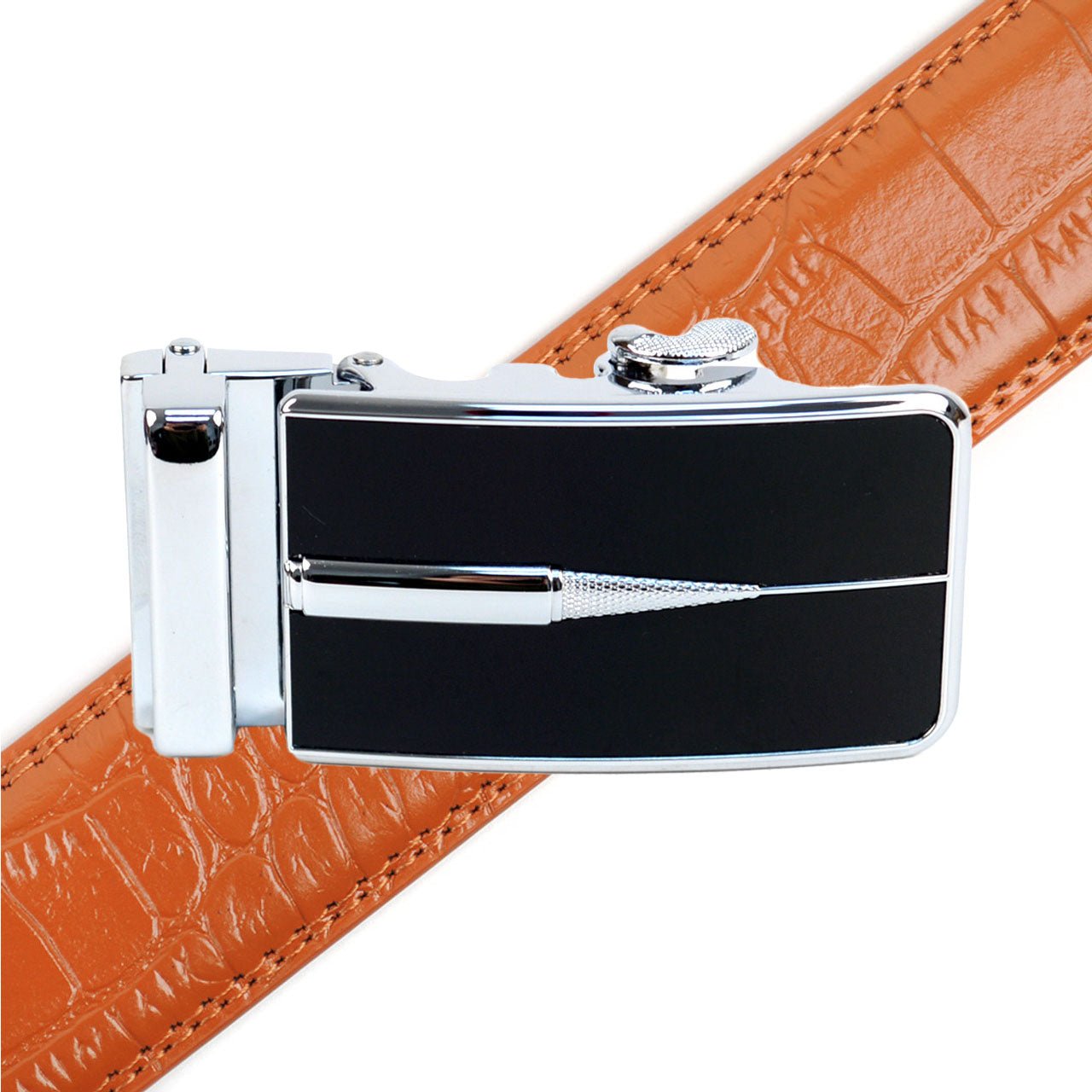 Men's Genuine Leather Sliding Buckle Ratchet Belt - MGLBB51 - Bundle Bus