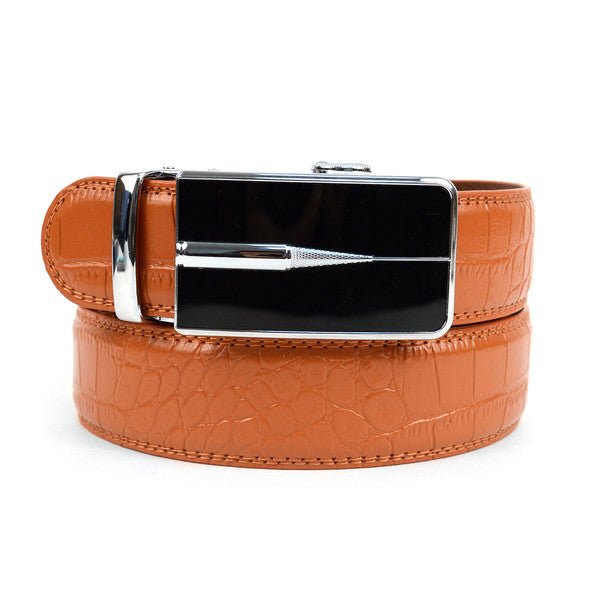 Men's Genuine Leather Sliding Buckle Ratchet Belt - MGLBB51 - Bundle Bus