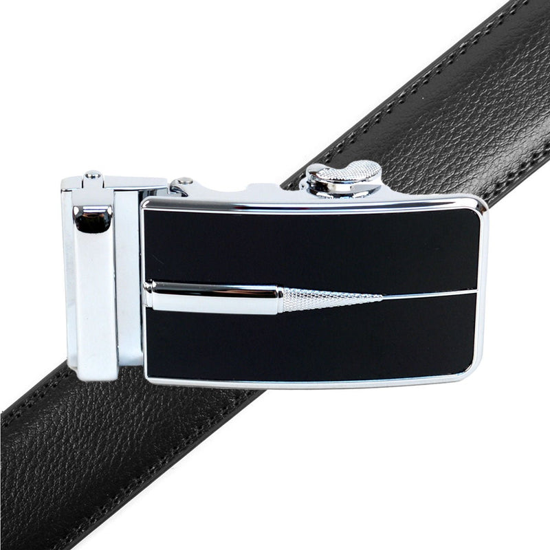 Men's Genuine Leather Sliding Buckle Ratchet Belt - MGLBB51 - Bundle Bus