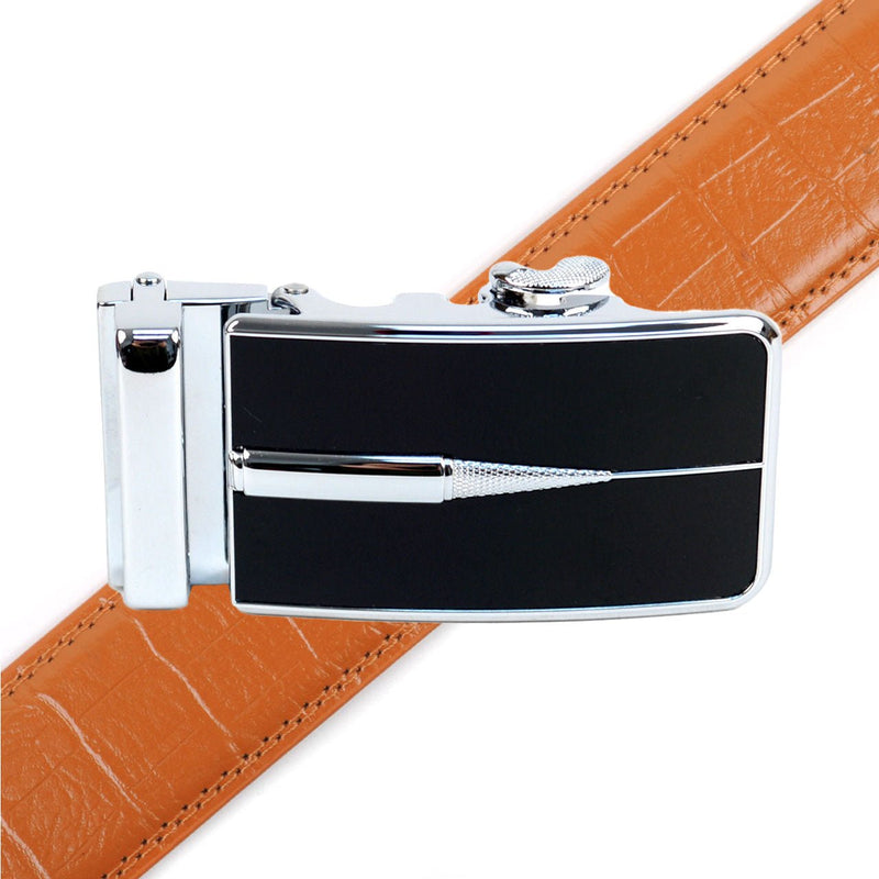 Men's Genuine Leather Sliding Buckle Ratchet Belt - MGLBB51 - Bundle Bus