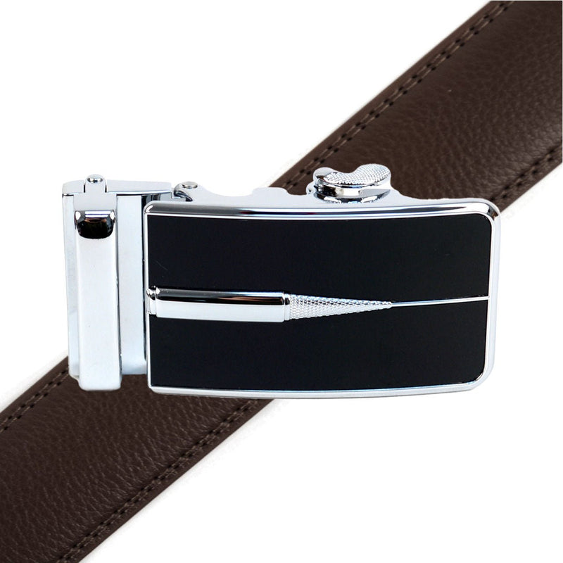 Men's Genuine Leather Sliding Buckle Ratchet Belt - MGLBB51 - Bundle Bus