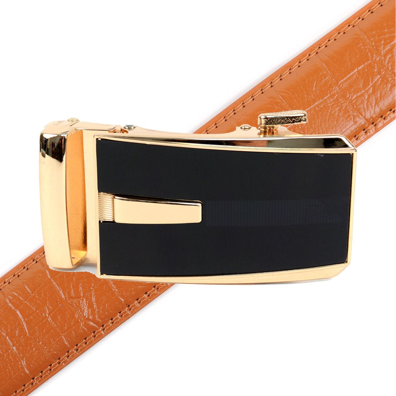 Men's Genuine Leather Sliding Buckle Ratchet Belt - MGLBB52 - Bundle Bus