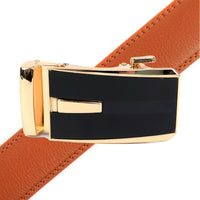 Men's Genuine Leather Sliding Buckle Ratchet Belt - MGLBB52 - Bundle Bus