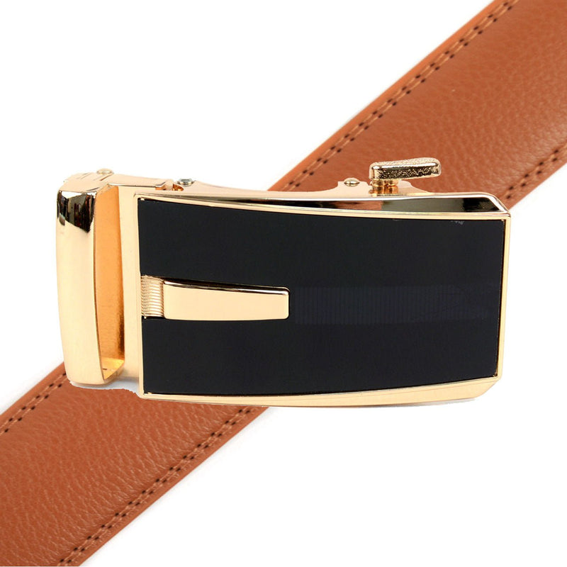 Men's Genuine Leather Sliding Buckle Ratchet Belt - MGLBB52 - Bundle Bus