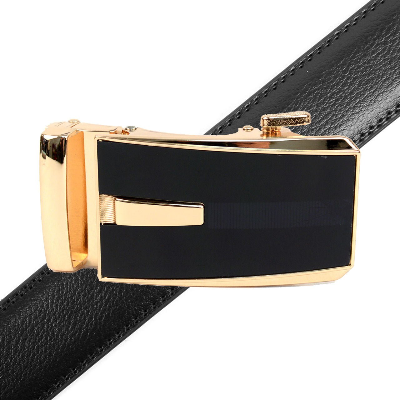 Men's Genuine Leather Sliding Buckle Ratchet Belt - MGLBB52 - Bundle Bus