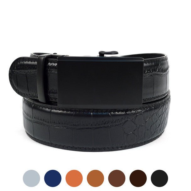 Men's Genuine Leather Sliding Buckle Ratchet Belt - MGLBB53 - Bundle Bus