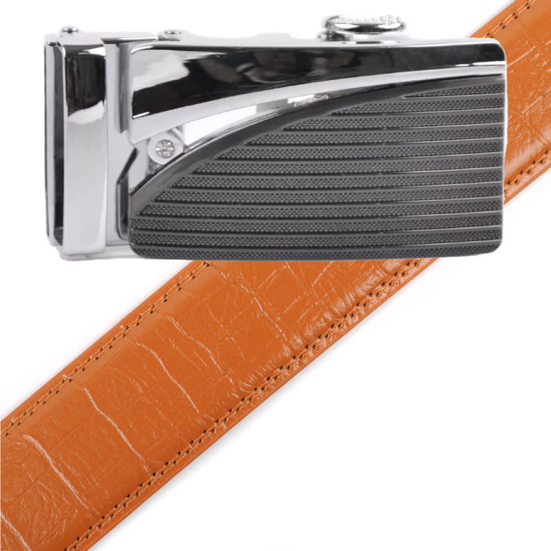 Men's Genuine Leather Sliding Buckle Ratchet Belt MGLBB6 - Bundle Bus