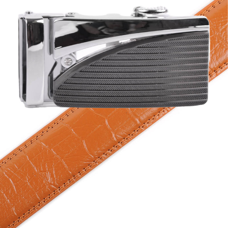 Men's Genuine Leather Sliding Buckle Ratchet Belt MGLBB6 - Bundle Bus