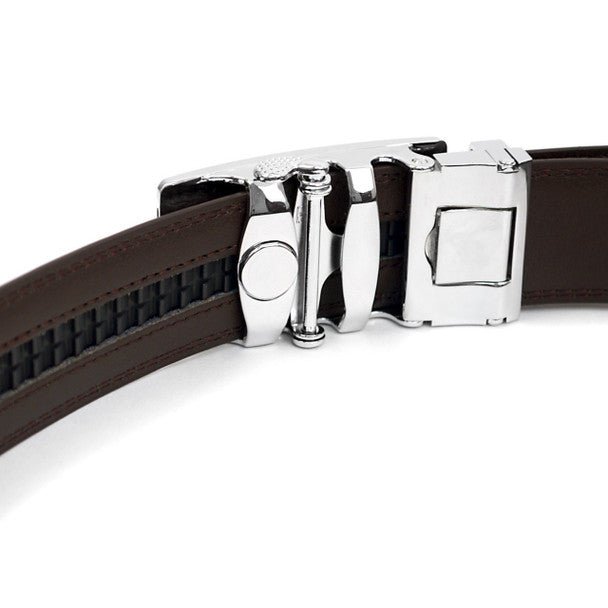 Men's Genuine Leather Sliding Buckle Ratchet Belt--MGLBB66 - Bundle Bus