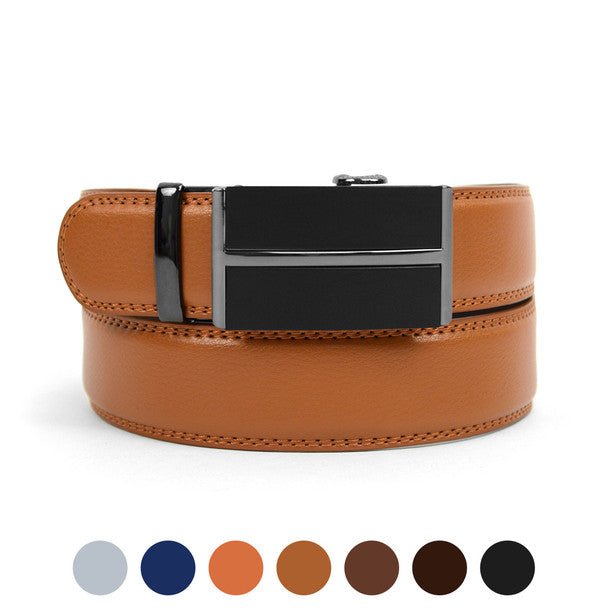 Men's Genuine Leather Sliding Buckle Ratchet Belt MGLBB7 - Bundle Bus