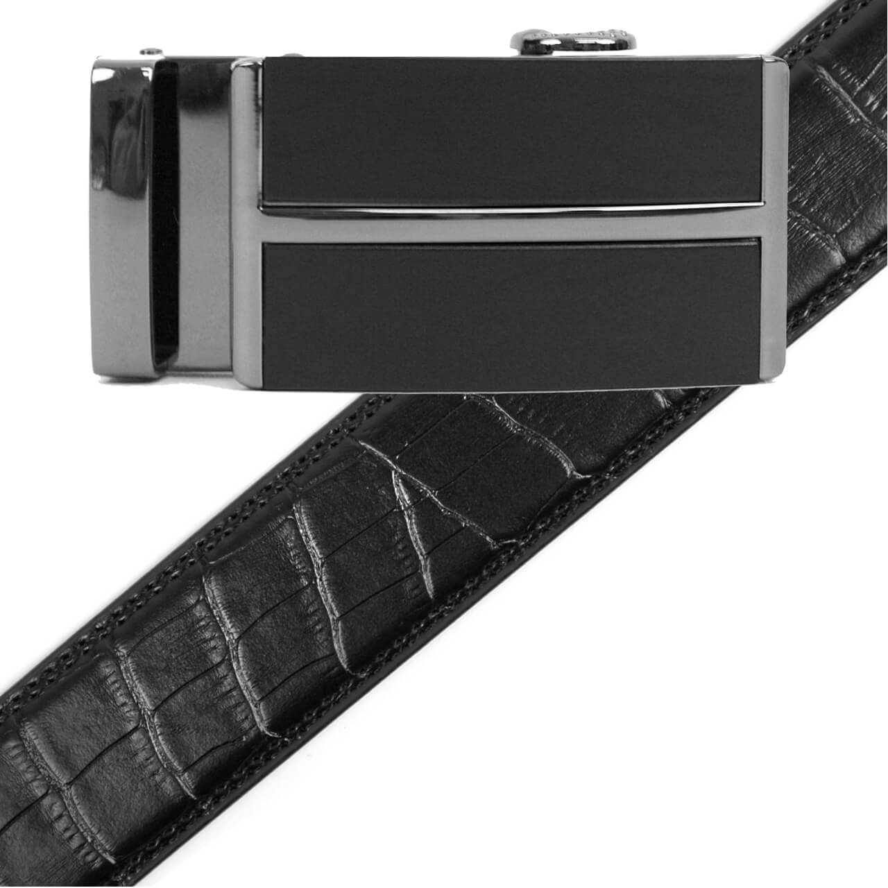 Men's Genuine Leather Sliding Buckle Ratchet Belt MGLBB7 - Bundle Bus