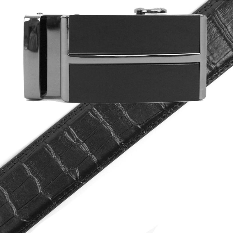 Men's Genuine Leather Sliding Buckle Ratchet Belt MGLBB7 - Bundle Bus