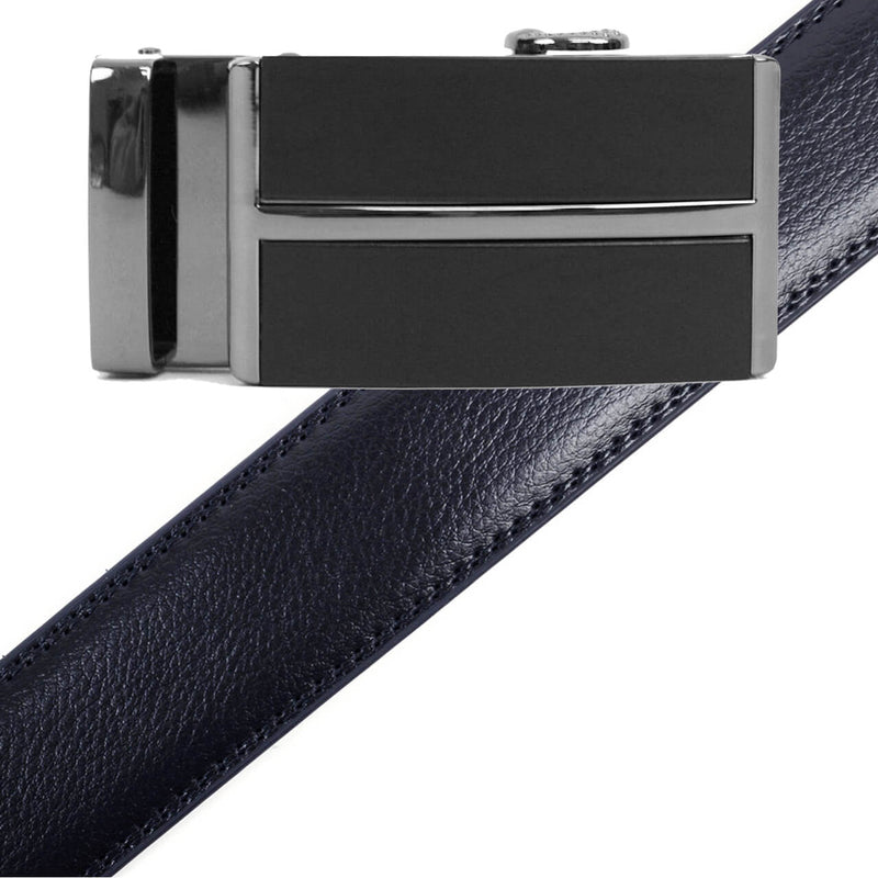 Men's Genuine Leather Sliding Buckle Ratchet Belt MGLBB7 - Bundle Bus