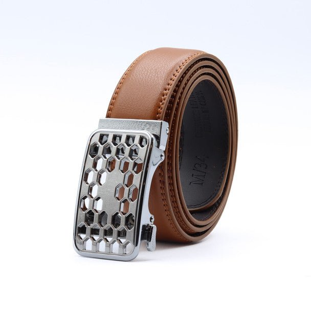 Men's Genuine Leather Sliding Buckle Ratchet Belt-MGLBB72 - Bundle Bus