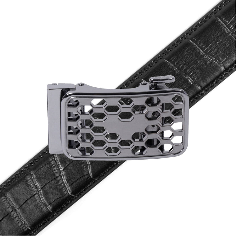 Men's Genuine Leather Sliding Buckle Ratchet Belt-MGLBB72 - Bundle Bus