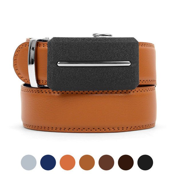 Men's Genuine Leather Sliding Buckle Ratchet Belt MGLBB8 - Bundle Bus