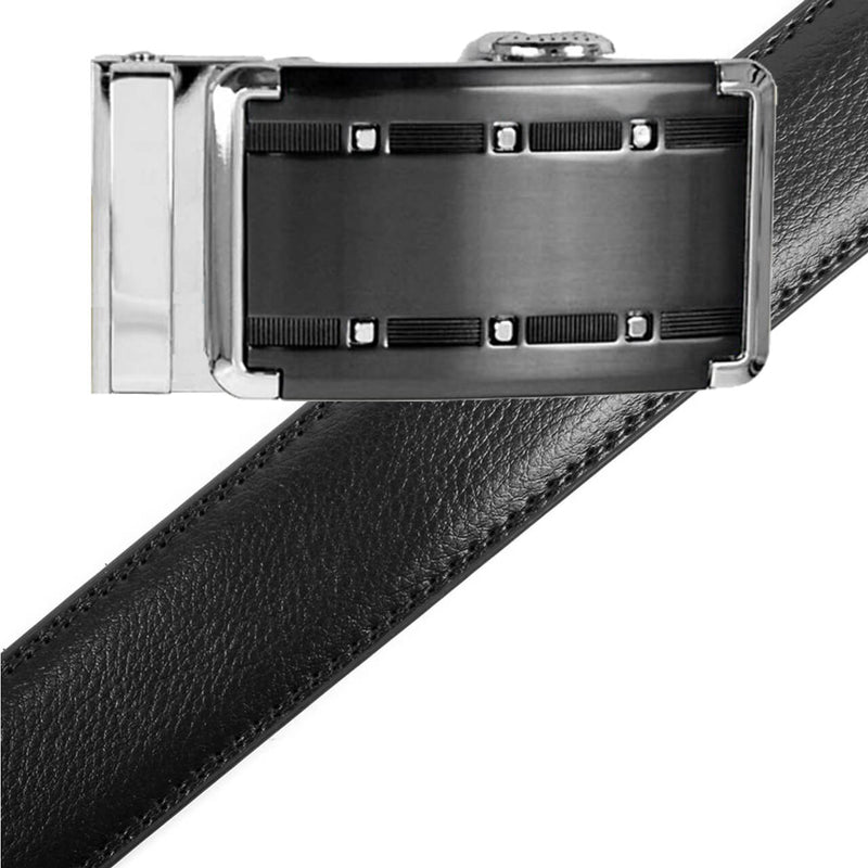 Men's Genuine Leather Sliding Buckle Ratchet Belt -MGLBB9 - Bundle Bus