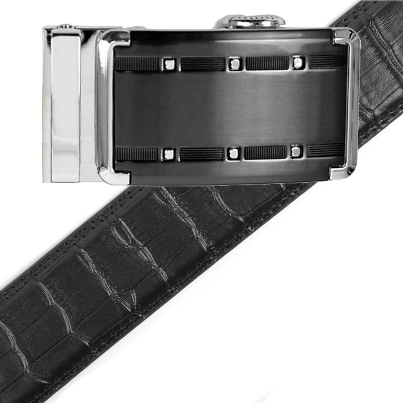 Men's Genuine Leather Sliding Buckle Ratchet Belt -MGLBB9 - Bundle Bus