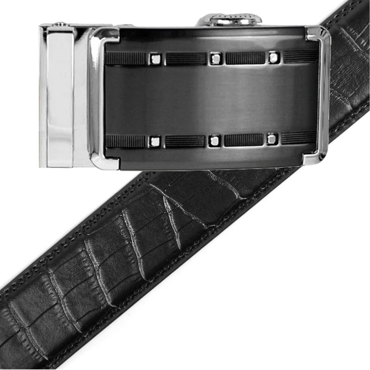 Men's Genuine Leather Sliding Buckle Ratchet Belt -MGLBB9 - Bundle Bus