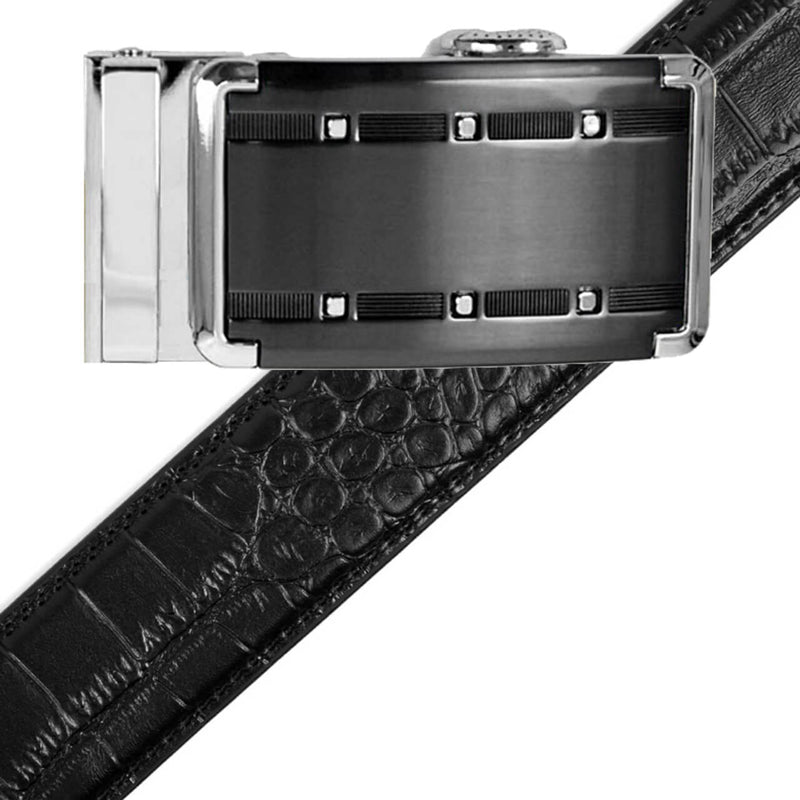 Men's Genuine Leather Sliding Buckle Ratchet Belt -MGLBB9 - Bundle Bus