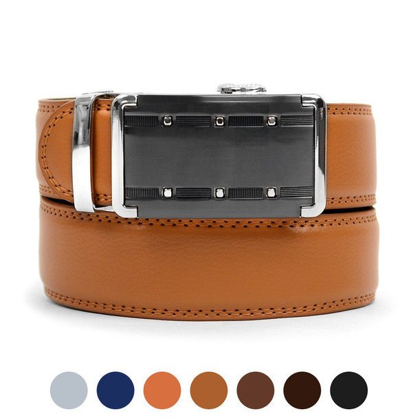 Men's Genuine Leather Sliding Buckle Ratchet Belt -MGLBB9 - Bundle Bus