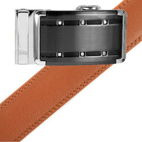 Men's Genuine Leather Sliding Buckle Ratchet Belt -MGLBB9 - Bundle Bus